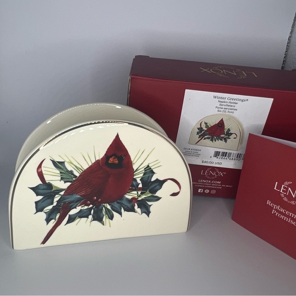 Lenox Winter Greetings Napkin Holder RED CARDINAL Porcelain NEW OPEN BOX - Picture 1 of 10